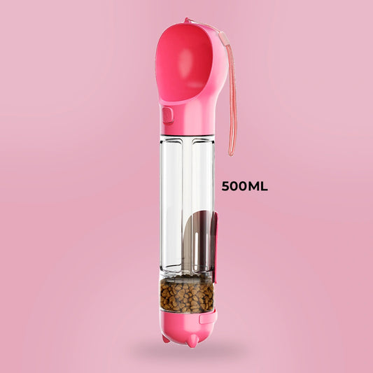 Bebedero portátil 4 en 1 color rosa tamaño 500 ml para mascotas – PawTrekGo